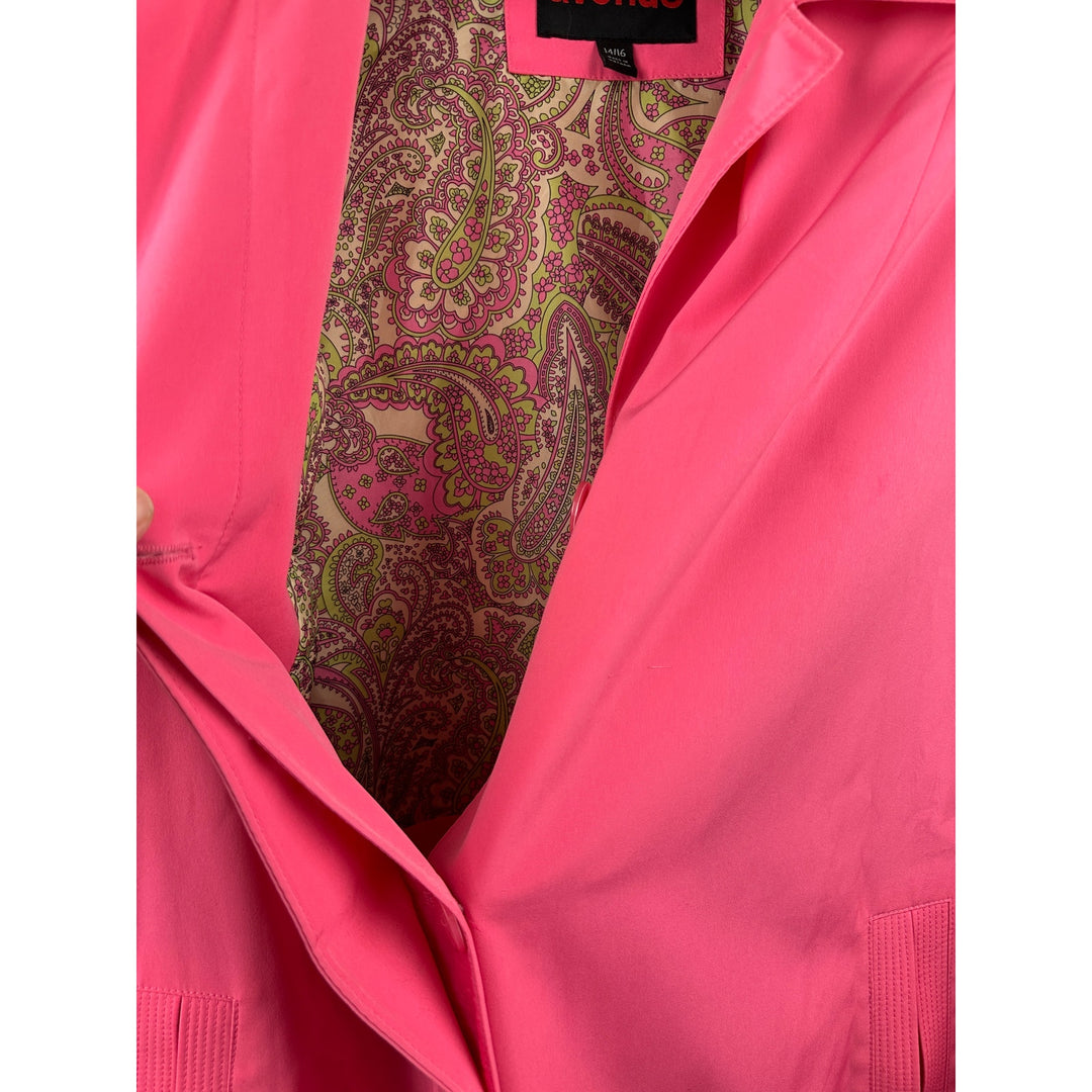 Women’s Avenue Pink Trench Coat Paisley Lining Size 14/16