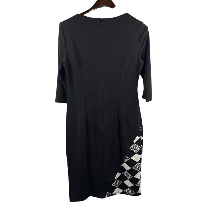 Women’s Homeyee Size 10 Black Bodycon Dress w/ Red & White Pattern