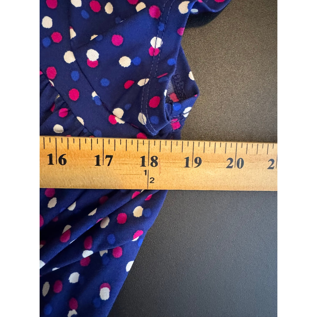Leota Blue Polka Dot Short Sleeve Sweetheart Neckline Swing Dress, Size XL