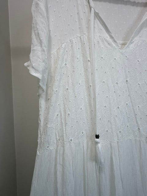 Sonoma White Eyelet Tiered Maxi Dress Tassels NWT Sz0X /(12-14)