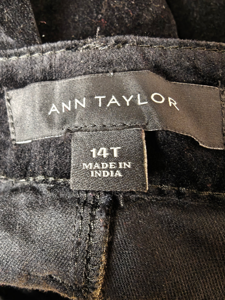 Womens Ann Taylor Velvet Straight Leg Black Pants Size 14T