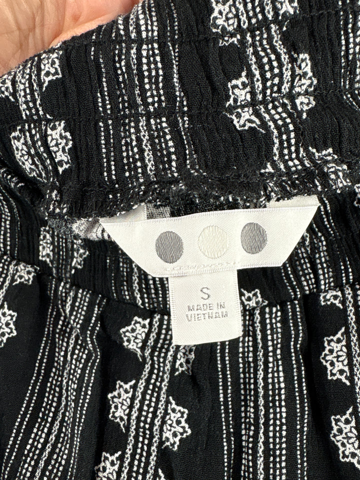 Women’s Three Dots Small Black w/ White Abstract Patterned Pants