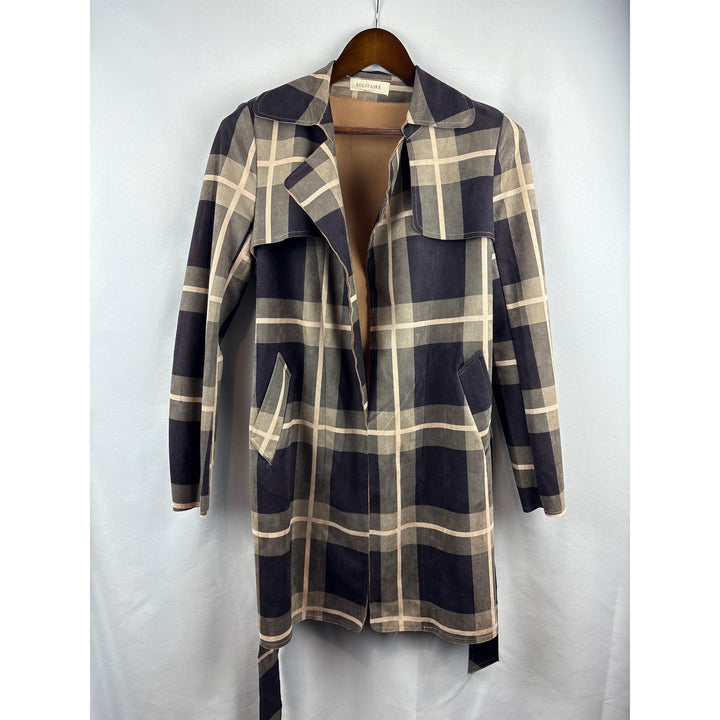 Women’s Solitaire Small Navy, Grey, & Cream Plaid Trenchcoat