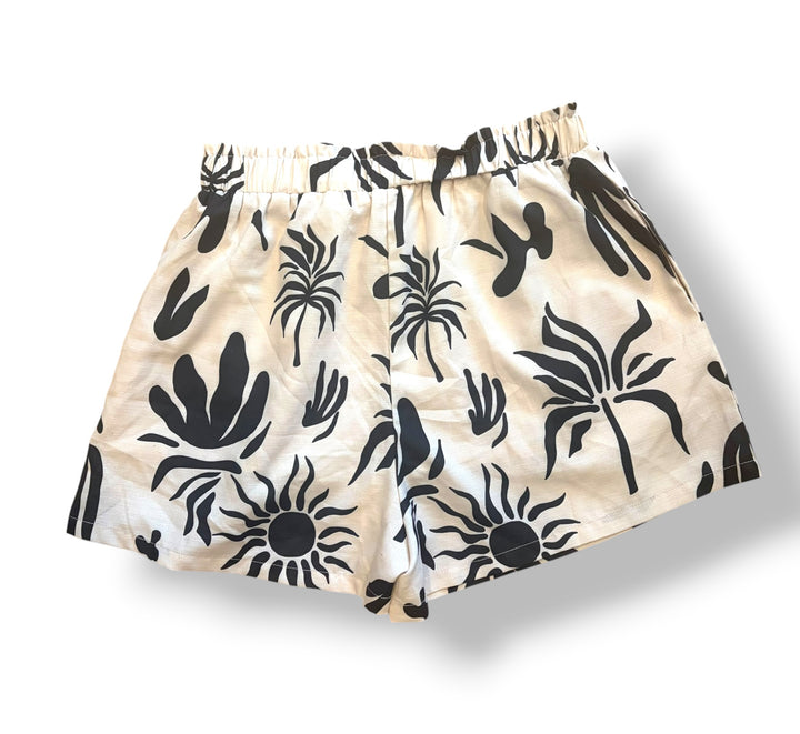 Petal &amp; Pup Black White Abstract Print High Waist Linen Blend Shorts Size L