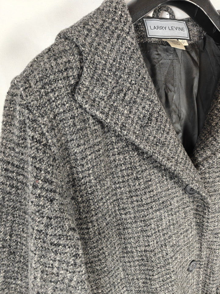 Womens Larry Levine Hooded Wool Blend Long Coat Gray Size Large