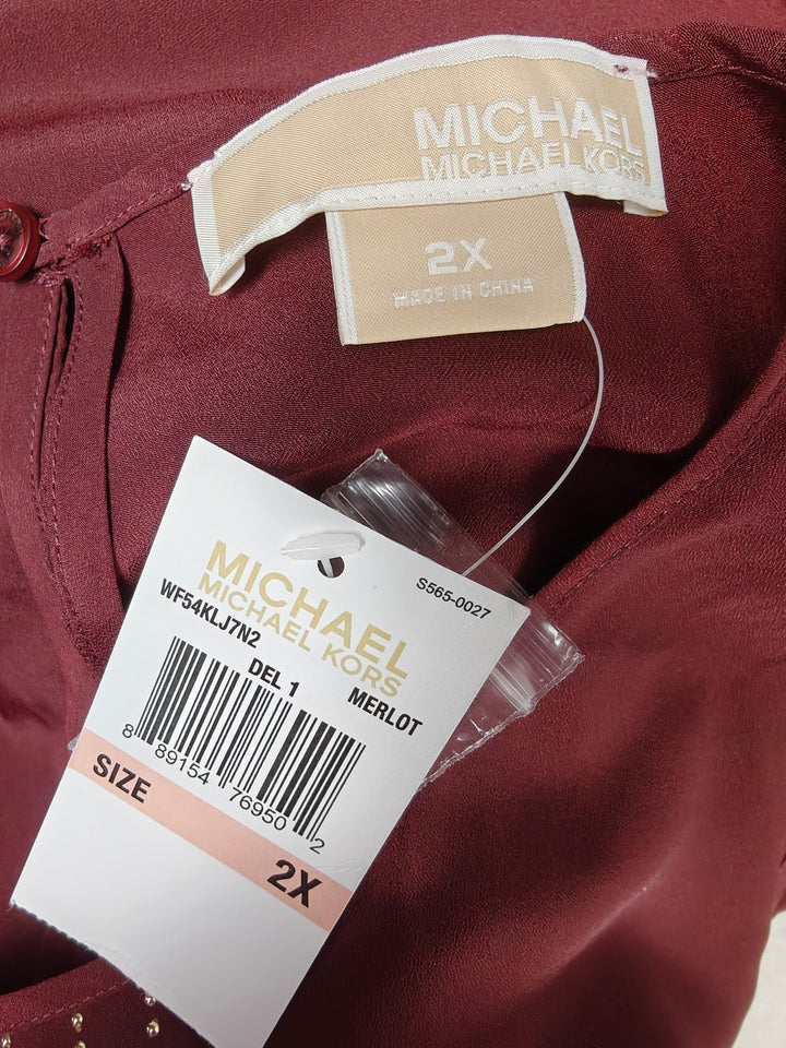 Womens Michael Kors Sleeveless Studded Blouse Merlot Size 2X