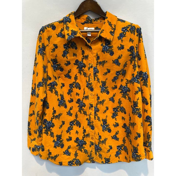 Women’s D&Co Soft Denim button down top orange and blue floral size 1X