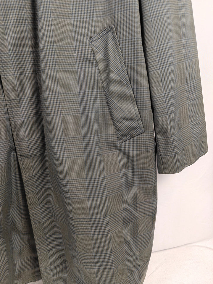 Campus Men Vintage All Weather Coat Green Gray Plaid Size 44