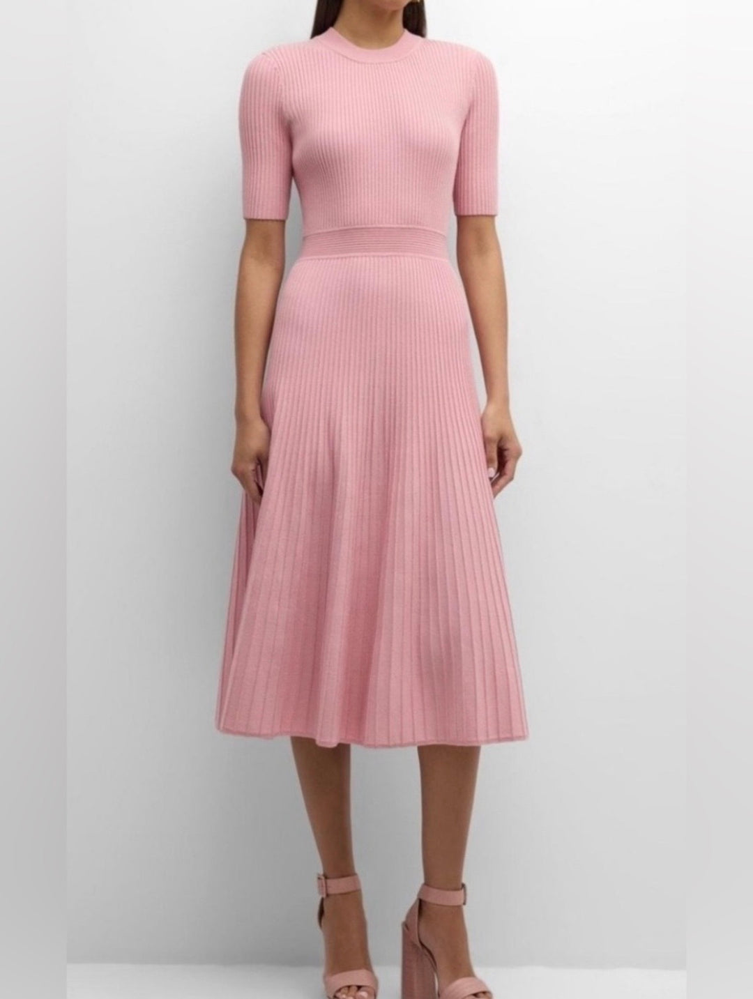Elie Tahari Pink Midi Rib Knit Dress