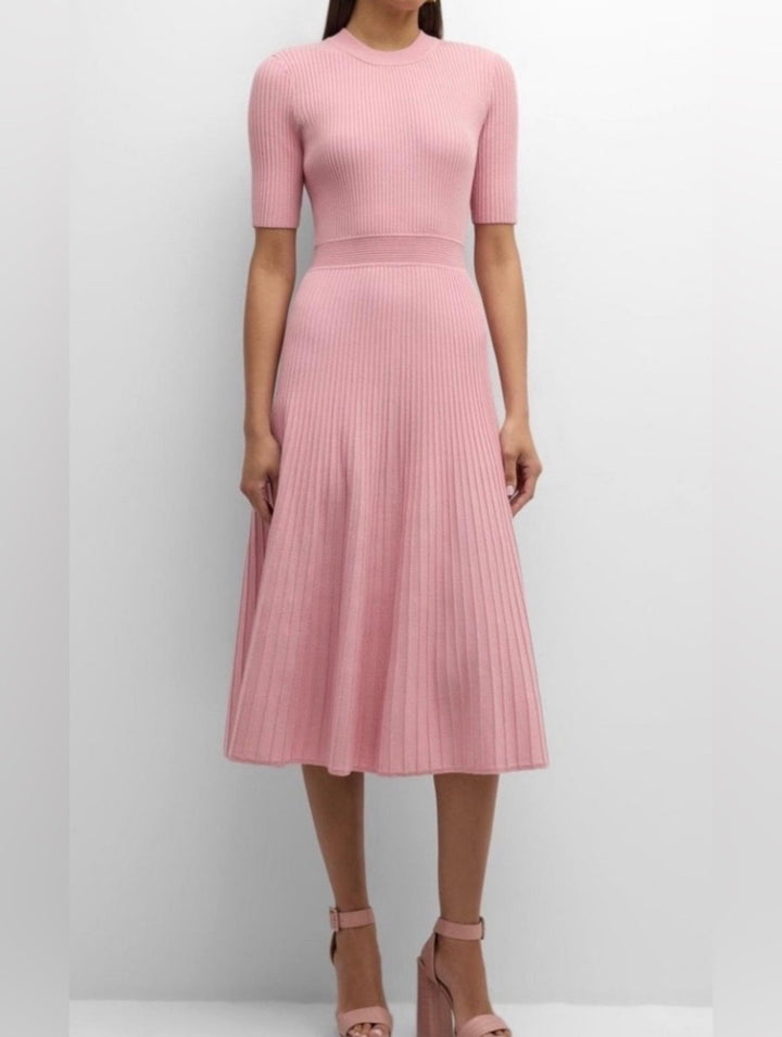 Elie Tahari Pink Midi Rib Knit Dress
