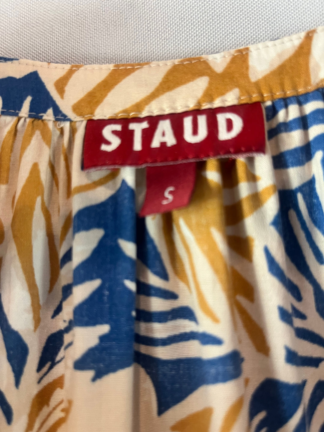 Staud Womens Land And Sea Tree Demi Dress Tropical Blue Leaf Print Size S