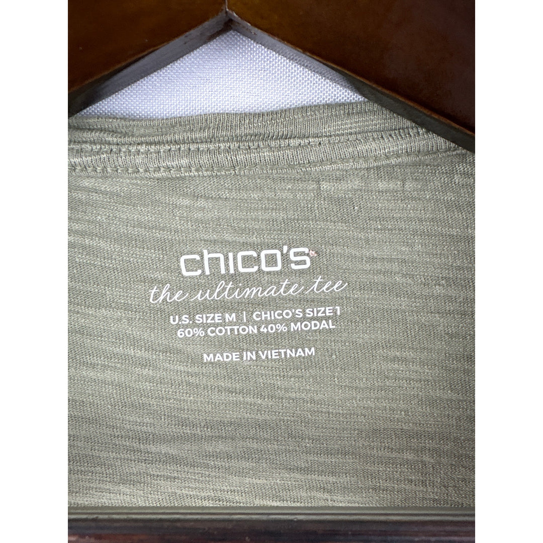 Women’s Chico’s Medium Olive Green 3/4 Length Sleeve Shirt
