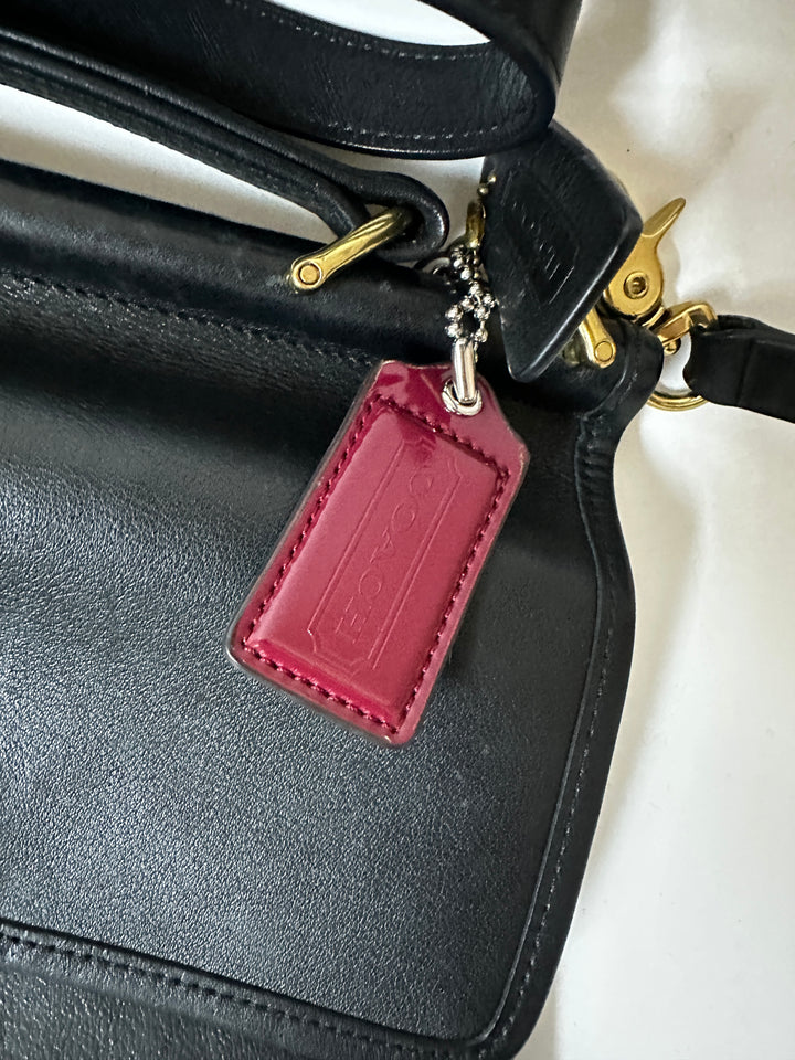 Coach Black Leather Turnlock Briefcase Messenger Crossbody Bag Brass Hardware