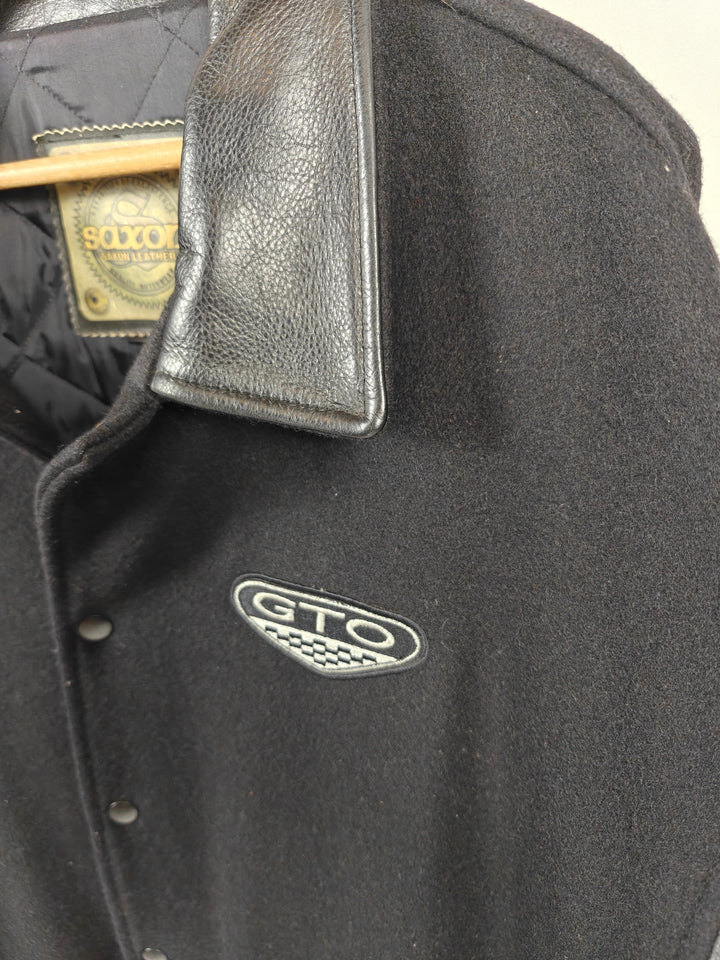 Mens Saxon Vintage Leather GTO Varsity Jacket Black Size 36