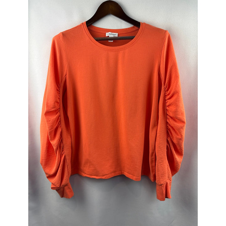 Women’s Calvin Klein Large Orange Long Puff Sleeve Blouse
