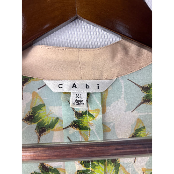Women’s Cabi XL Light Teal w/ Green Butterflied Patterned Sleeveless Blouse