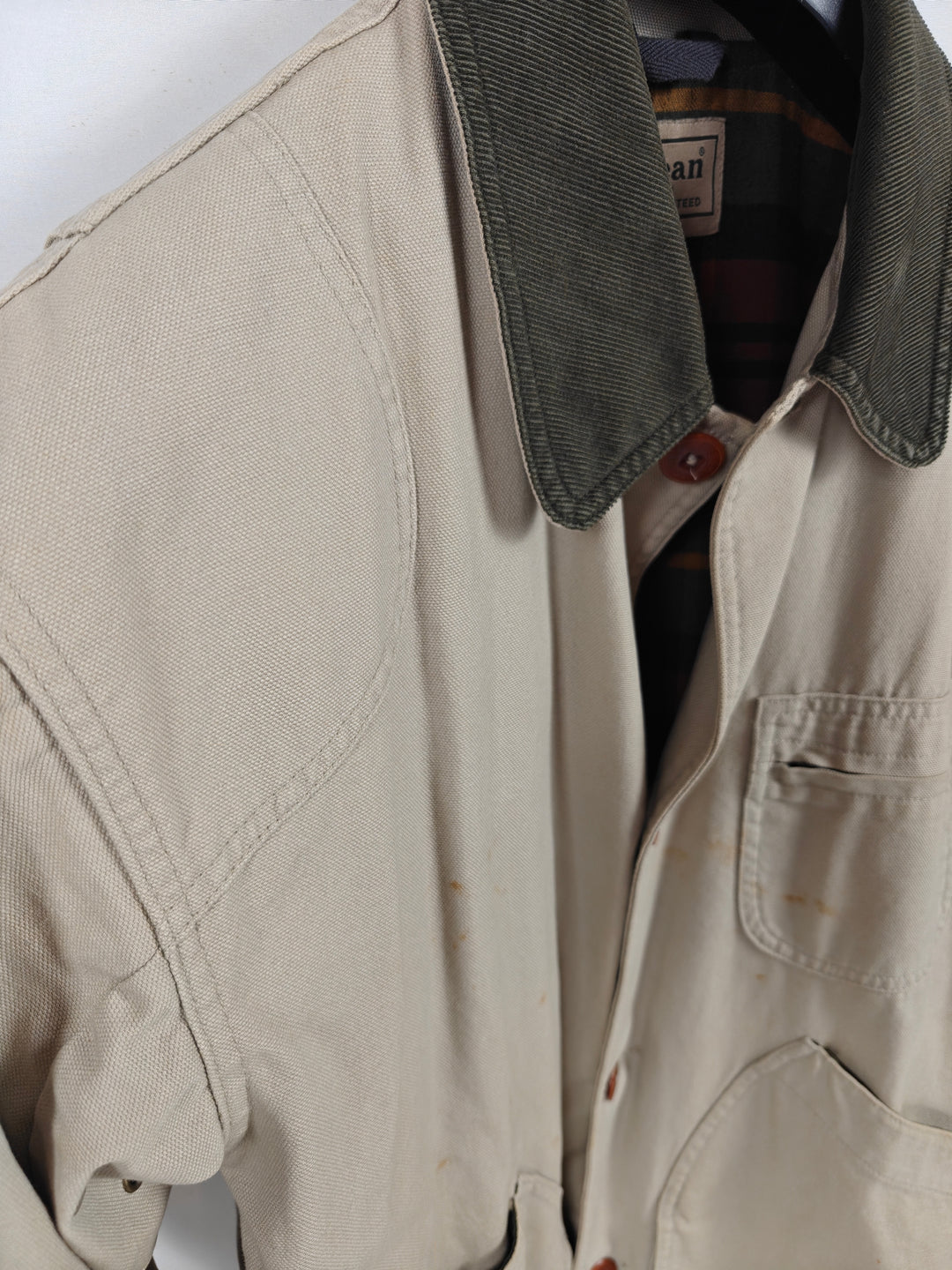 Mens LLBean Beige Barn Coat Medium Regular Plaid Lined Jacket