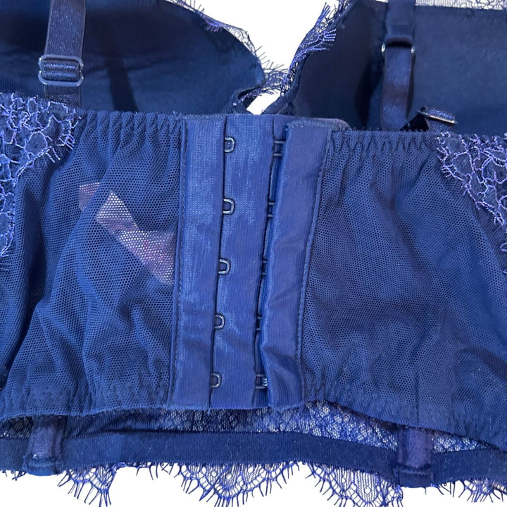 Womens Victoria Secret Navy Blue Floral Lace Corset Bustier