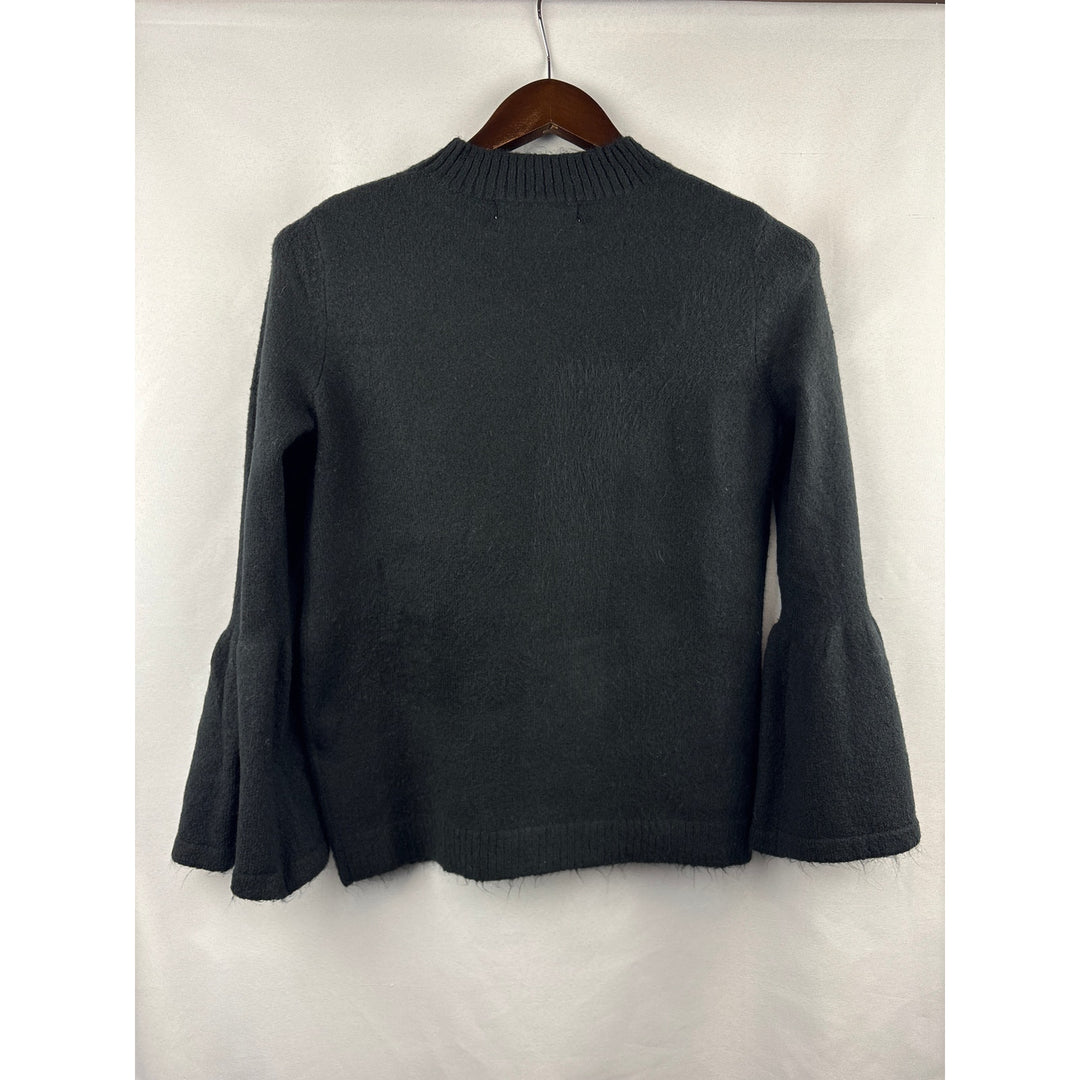 Women’s Artisan Crafted Small Black Sweater w/ Floral Embroidery