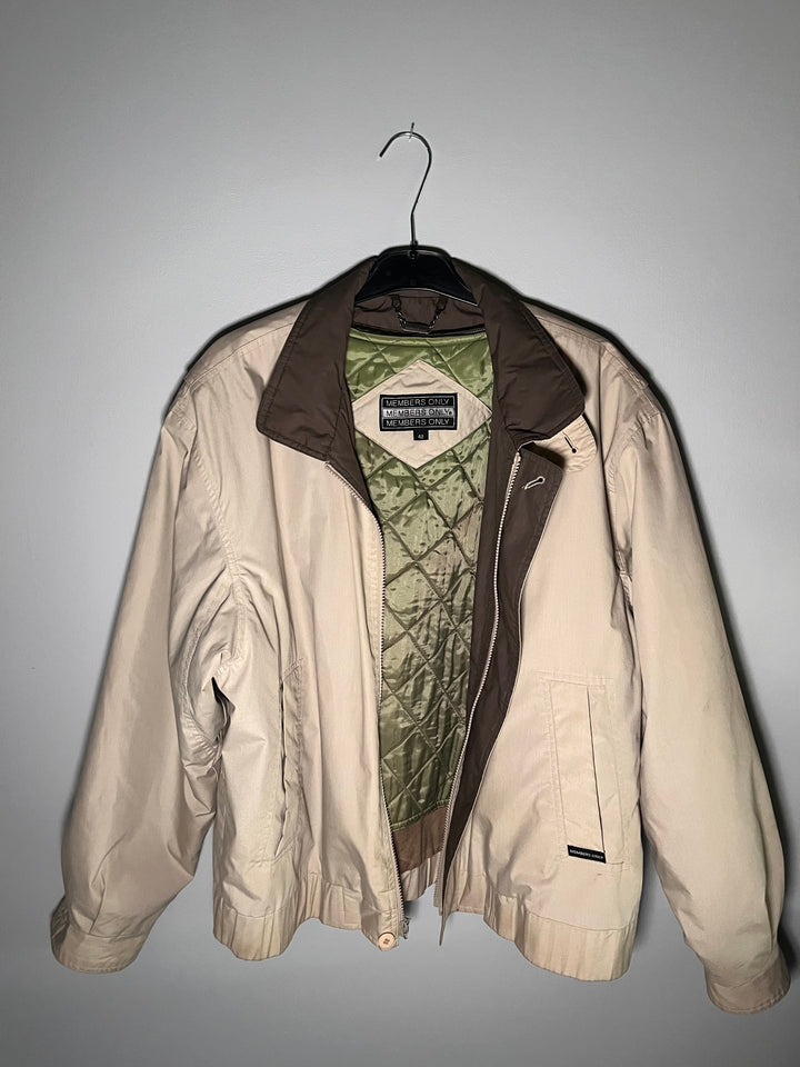 Vintage Men's Khaki Members Only Jacket Classic Racer Bomber Jacket 80s Size Large