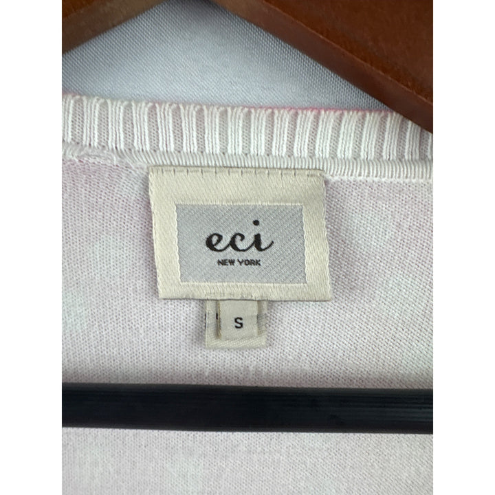Eci New York Pink & White Polka Dot Cardigan Sweater Womens S 3/4 Sleeves V-Neck