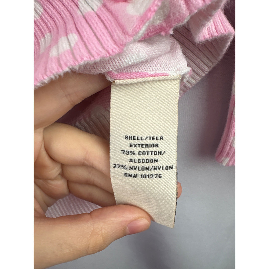 Eci New York Pink & White Polka Dot Cardigan Sweater Womens S 3/4 Sleeves V-Neck