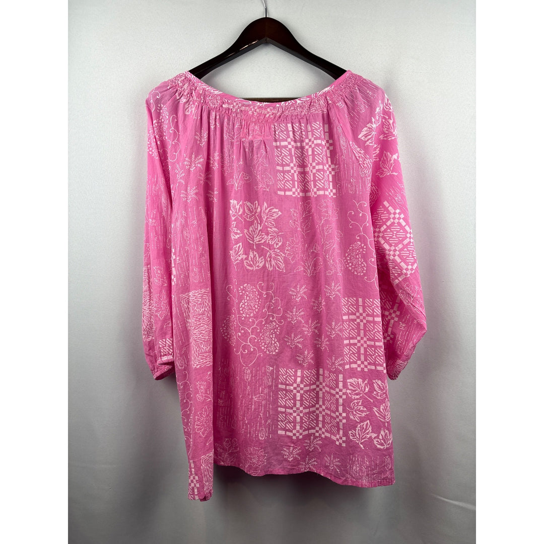 Women’s LulaLife 2X Bright Pink Edna Top with White Patterning