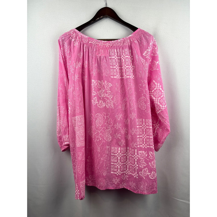 Women’s LulaLife 2X Bright Pink Edna Top with White Patterning