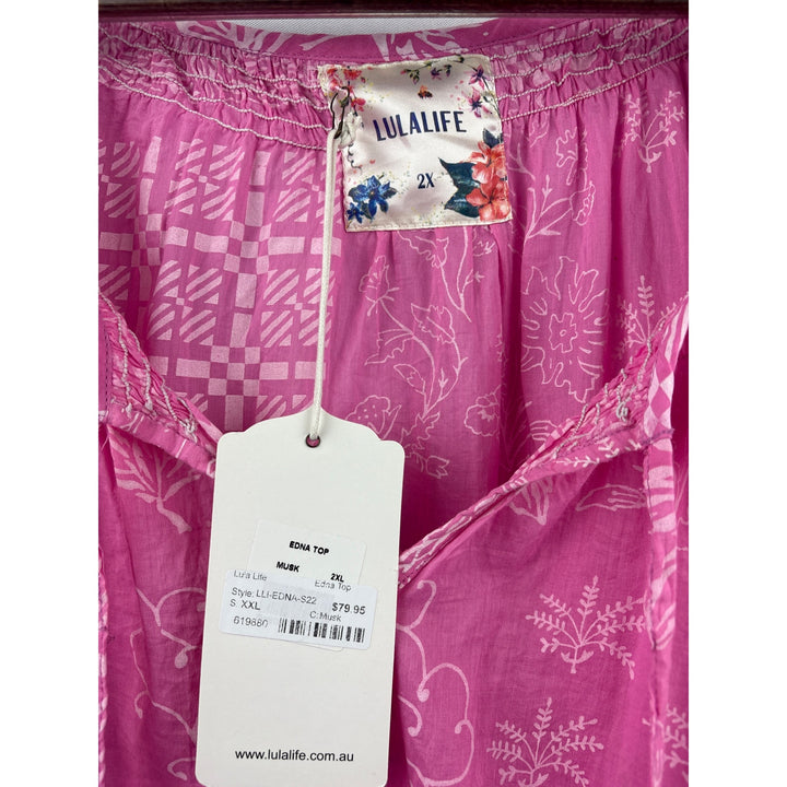 Women’s LulaLife 2X Bright Pink Edna Top with White Patterning