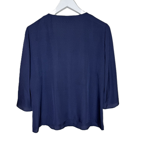 J. Crew 365 Women's Navy Blue Silk Popover V-Neck Blouse, Size Large Petite