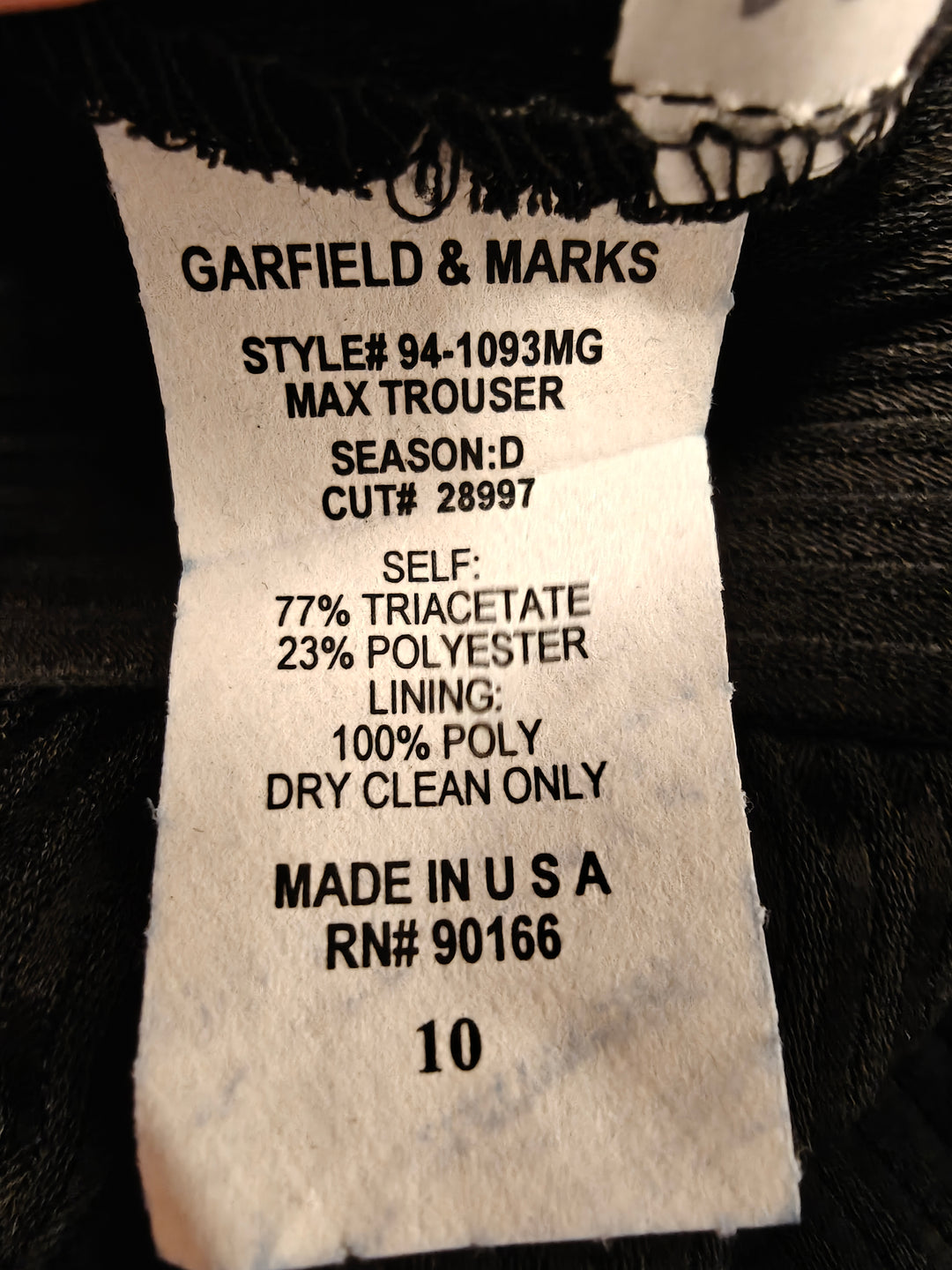 Womens Garfield &amp; Marks Max Trouser Black Size 10