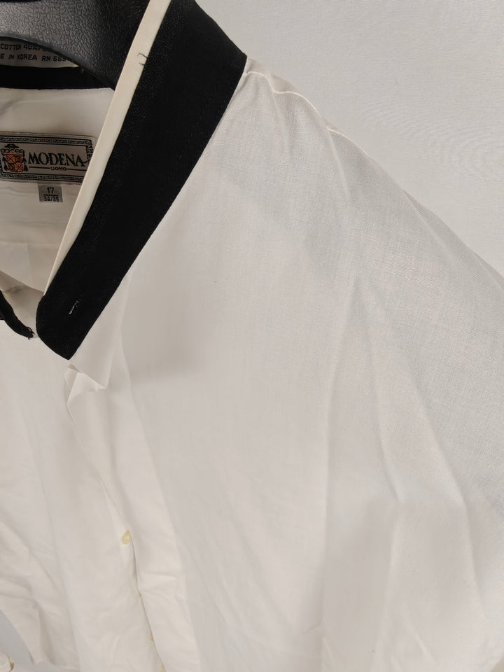 Men’s Modena Uomo French Cuff Dress Shirt White Black Trim 17 34/35