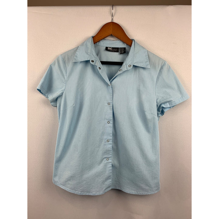 INC Stretch Womens Petite Button-Up Short Sleeve Shirt