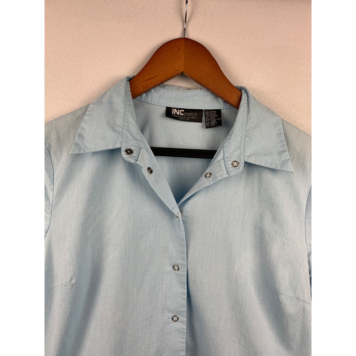 INC Stretch Womens Petite Button-Up Short Sleeve Shirt