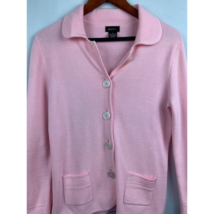 Evie Pink Knit Cardigan Sweater Size M Acrylic &amp; Cotton