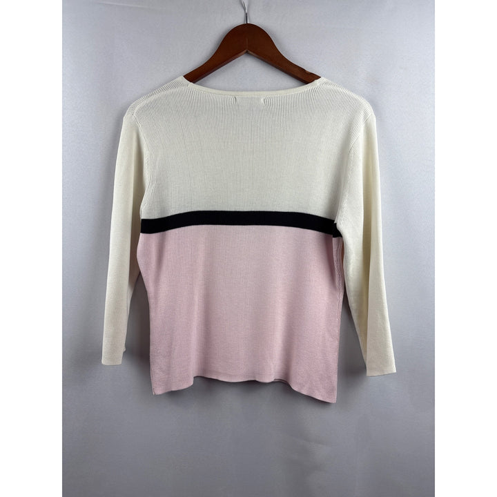 Takeout Womens Colorblock Sweater L 55% Acrylic 45% Cotton Ribbed Pink/White/Black
