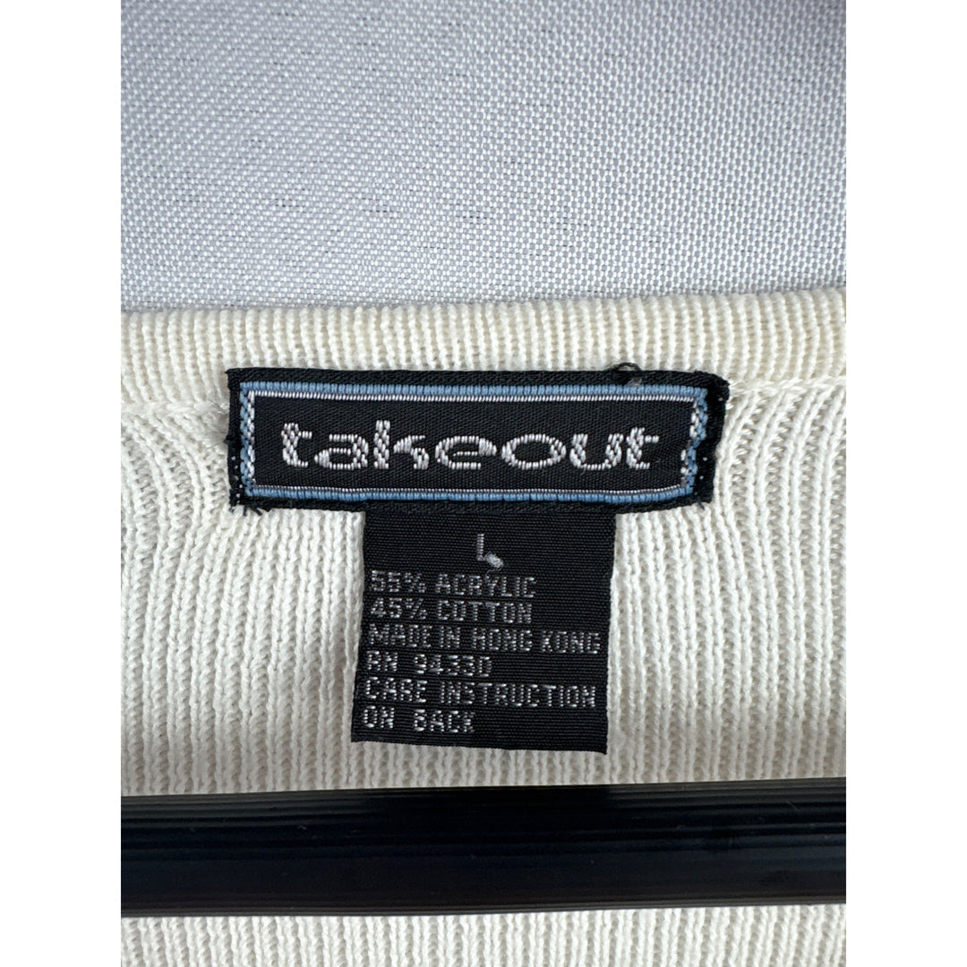Takeout Womens Colorblock Sweater L 55% Acrylic 45% Cotton Ribbed Pink/White/Black