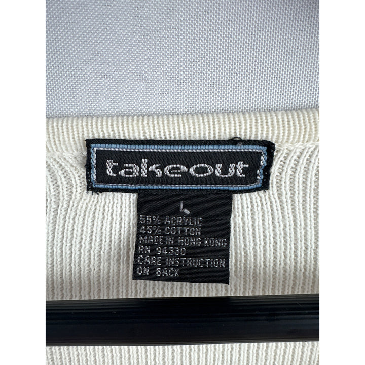 Takeout Womens Colorblock Sweater L 55% Acrylic 45% Cotton Ribbed Pink/White/Black