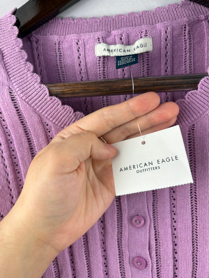 Women’s American Eagle Medium Lilac Knit Short Sleeve 3/4 Button Shirt