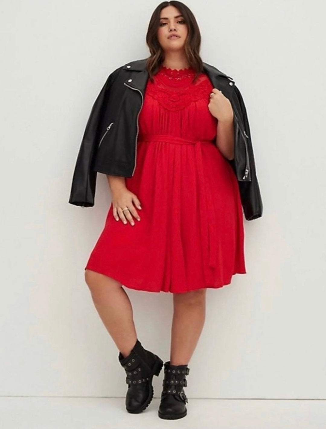 Torrid Red Crinkle Gauze Crochet Tank Midi Dress SzL(12) NWT