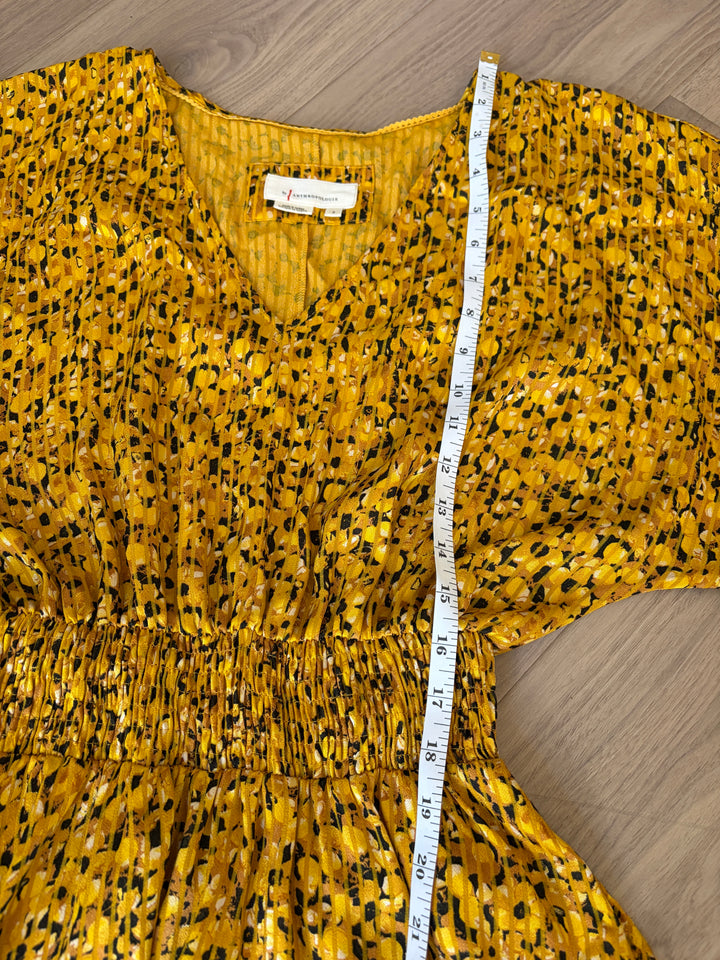 Anthropologie Yellow Floral Springtime Boho Party V-neck long Dress Size S