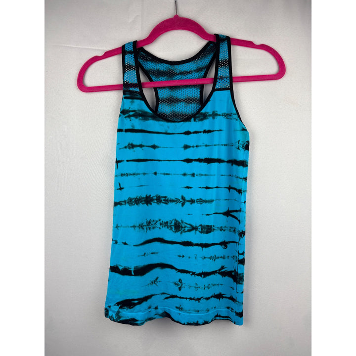 No Boundaries Womens Medium Racerback Tank Top Blue & Black Tie-Dye Mesh