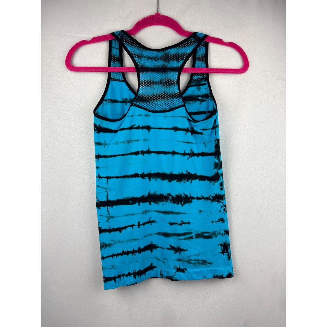 No Boundaries Womens Medium Racerback Tank Top Blue & Black Tie-Dye Mesh