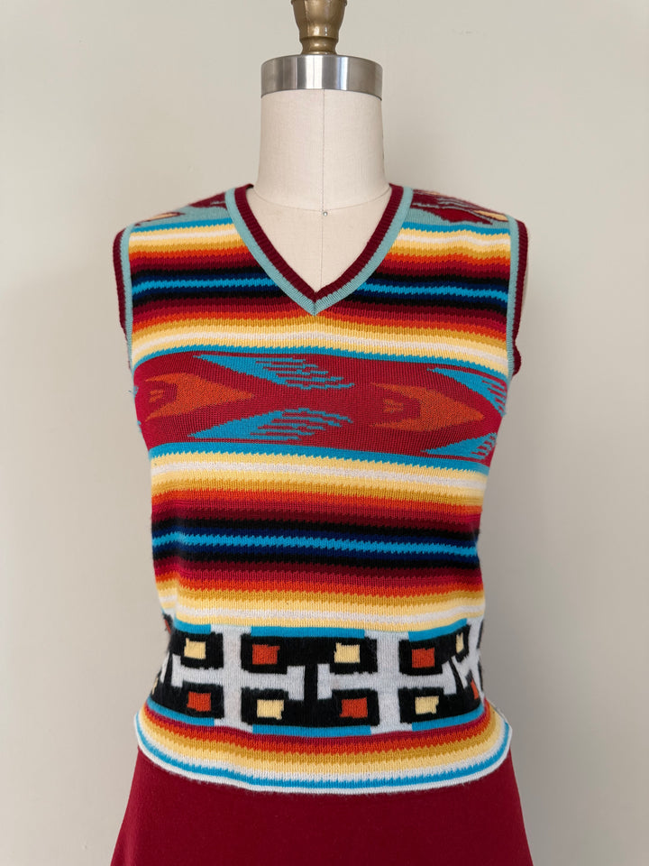 Christian Dior Boutique Y2K Tribal Print Knit Sweater Vest Made in Italy Size FR38/US 6