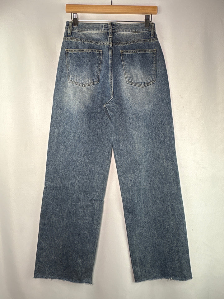 Moia Womens High Waisted Wide Leg Jeans Medium Wash Blue Size Small
