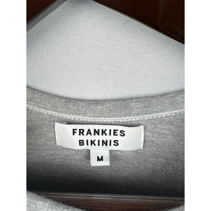 Women’s Frankie’s Bikinis Medium Light Grey Short Sleeve Crop Top w/ White Lace Trim