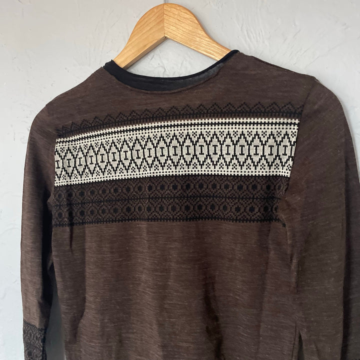 Hache Brown 100% Wool Cottage Lightweight Fair Isle Sweater size 40 EU M US
