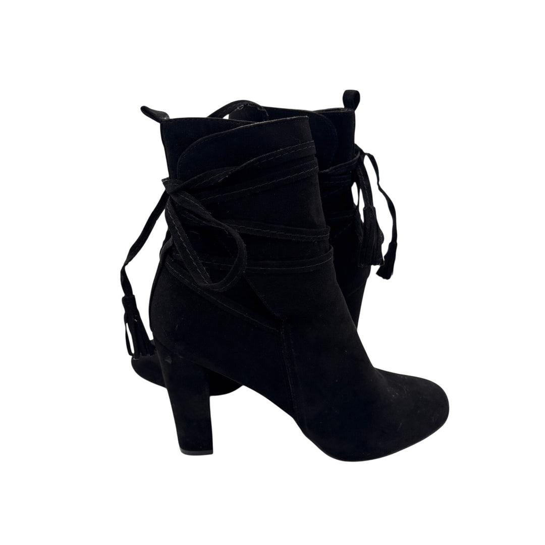 Women’s Just Fab Size 9 Black Suede Heeled Boots w/ Laces