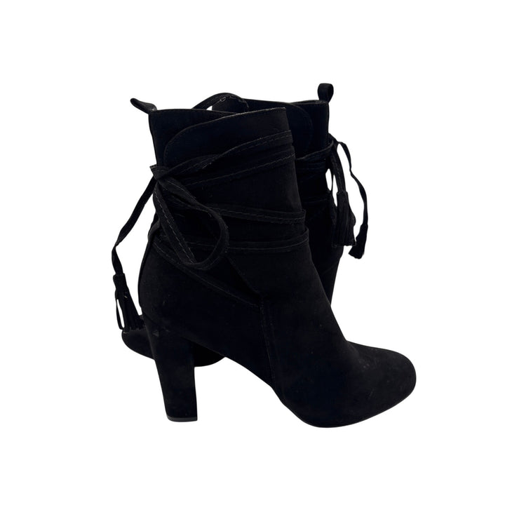 Women’s Just Fab Size 9 Black Suede Heeled Boots w/ Laces