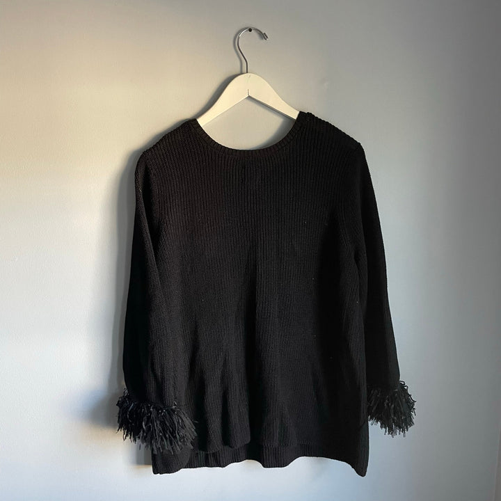 Nic + Zoe Black Knit Sweater Fringe Sleeves Cuffs Holiday NYE Whimsigoth sz XL